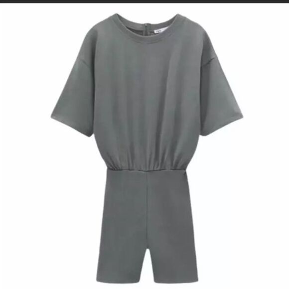 Zara Fitted Shorts Romper Sage Green 0264/345/505 NWT - Picture 2 of 7